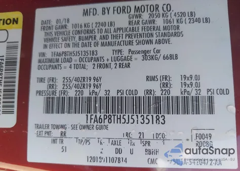 2018 Ford Mustang Ecoboost из США, поврежденный, VIN 1FA6P8TH5J5135183